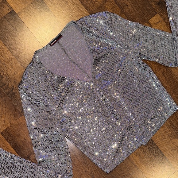 Love Culture Sparkling Silver Sequin Cropped Jacket / Cardigan (small, see ad) - Picture 3 of 14